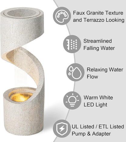 Glitzhome Decorative Tiered Outdoor Water Fountain with LED Light Vintage Curved Waterfall Fountain