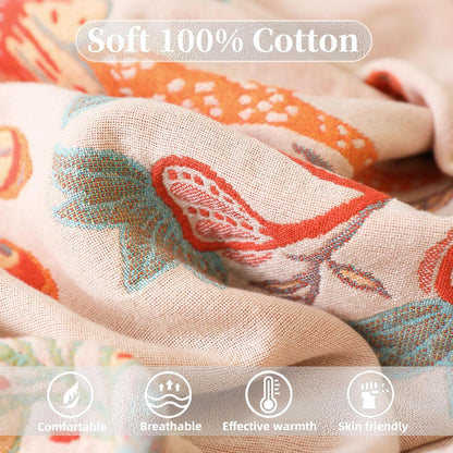 Boho Throw Blanket for Bed - 100% Pure Cotton Ultra Soft Rustic Quilt - Farmhouse Decor Bed