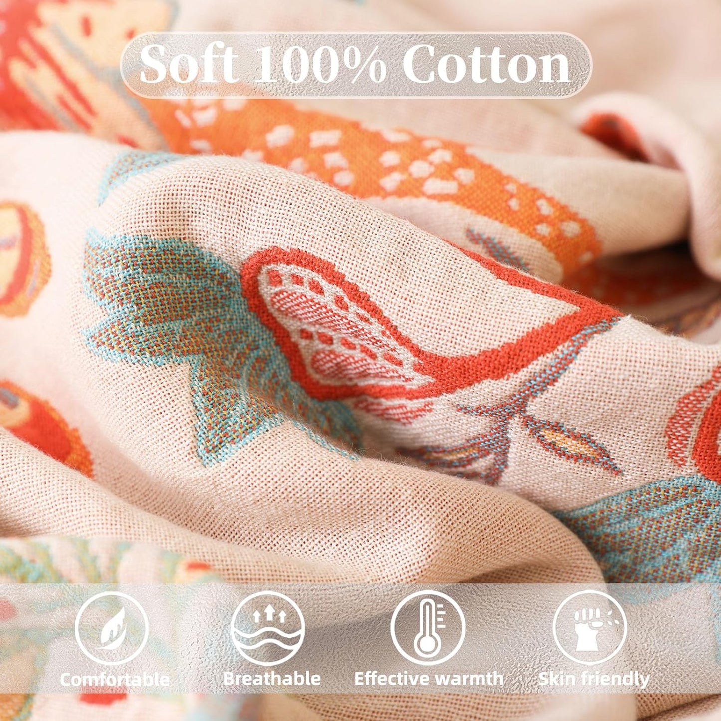 Boho Throw Blanket for Bed - 100% Pure Cotton Ultra Soft Rustic Quilt - Farmhouse Decor Bed