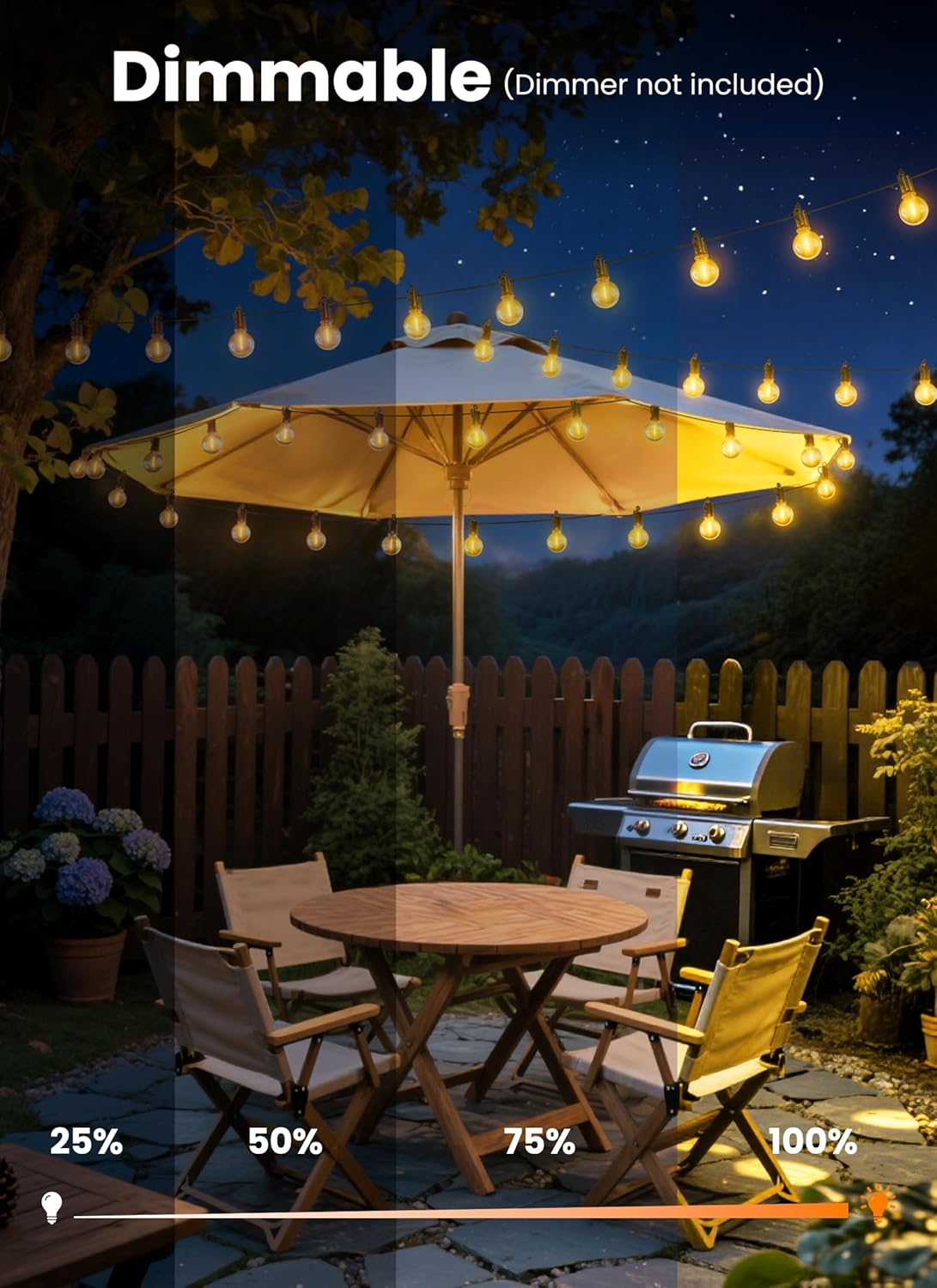 LED Outdoor String Lights, 25FT 12+1 Shatterproof Bulbs Outdoor Patio Lights, IP65 Waterproof