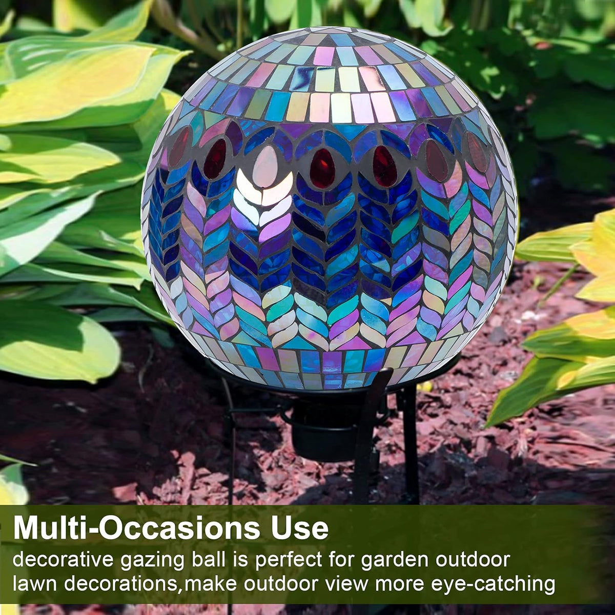 VCUTEKA Gazing Ball, Glass Mosaic Gazing Balls Sphere for Garden Lawn Outdoor Ornament Yard