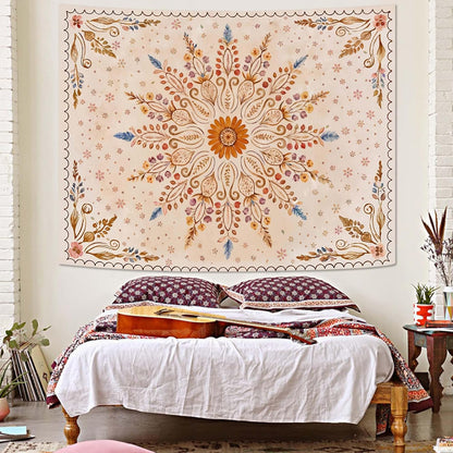 Fowocu Boho Floral Mandala Tapestry for Bedroom Aesthetic Watercolor Bohemian Flower Wall Tapestry