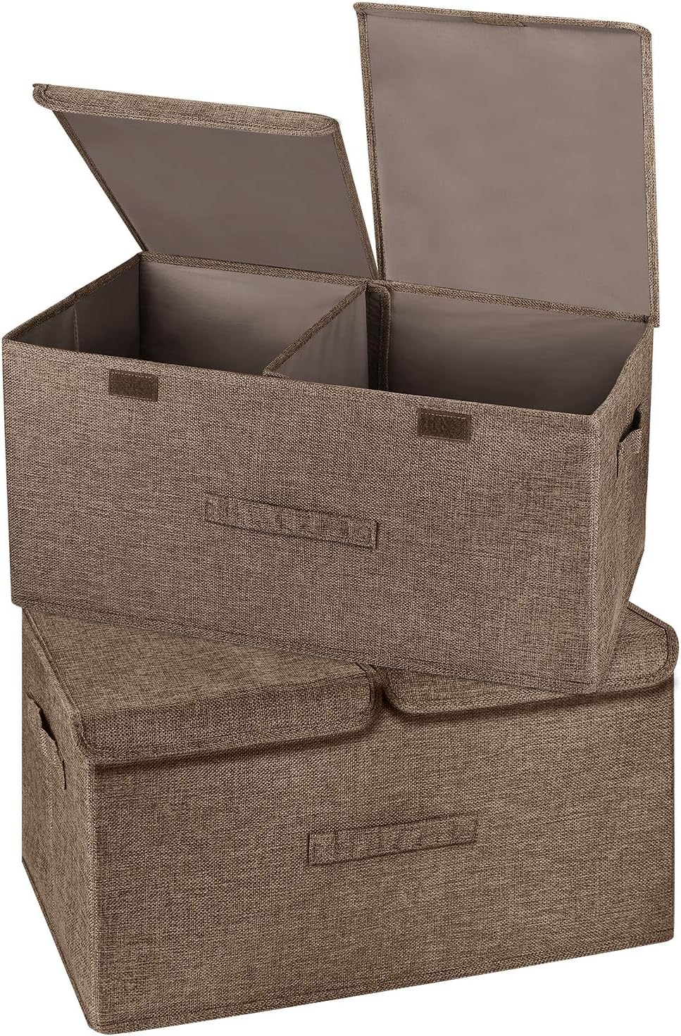 2 Pack Large Storage Boxes with Lids and Handles, Collapsible Linen Storage Bins Organizer