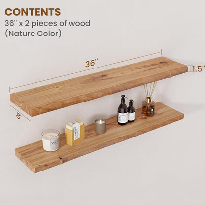 Floating Shelves for Wall Decor, Rustic Solid Elm Wood Live Edge Floating Shelves Wall Mounted