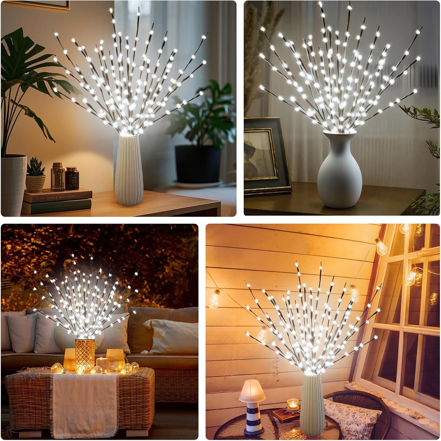 DK177 6 Pack Led Branch Light Battery Operated Lighted Branch Vase Filler Willow Tree Artificial