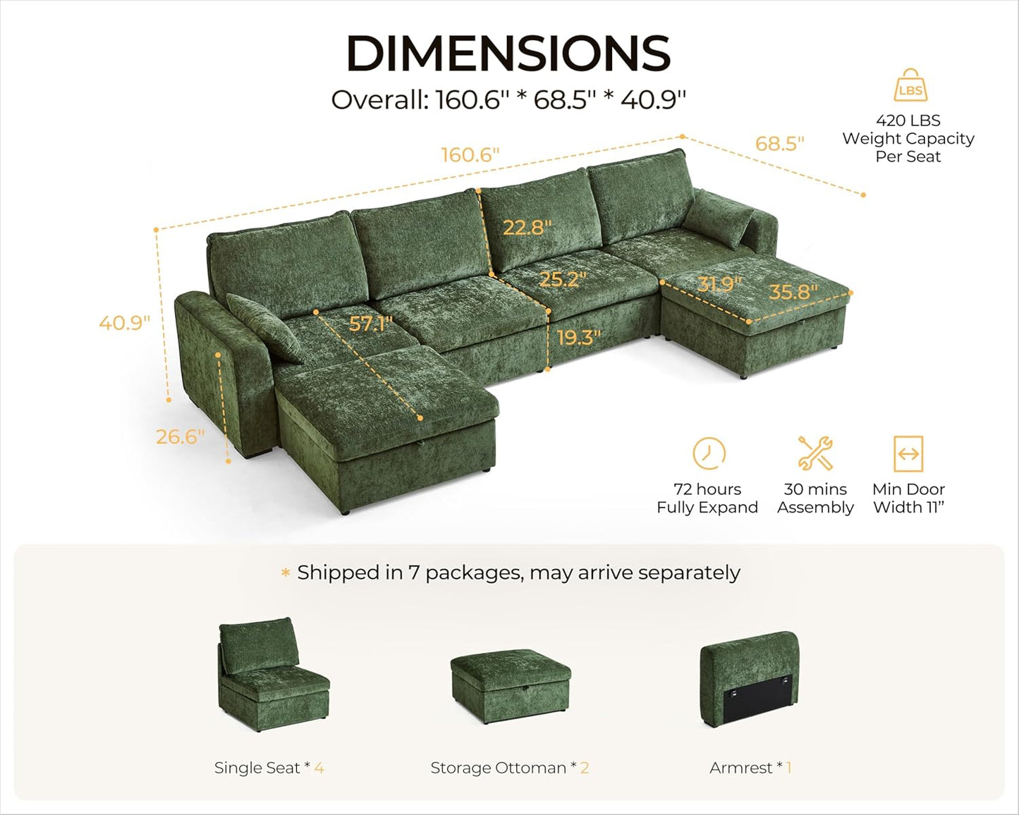 Oversized Modular Sofa Comfy Cloud Couch with Storage, Extra Deep Plush Sectional Sofa Set for
