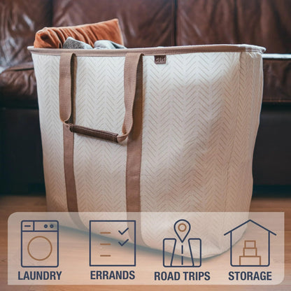 CleverMade Collapsible Laundry Caddy LUXE, 64L Pop-Up Hamper, 2 Pack, Mocha