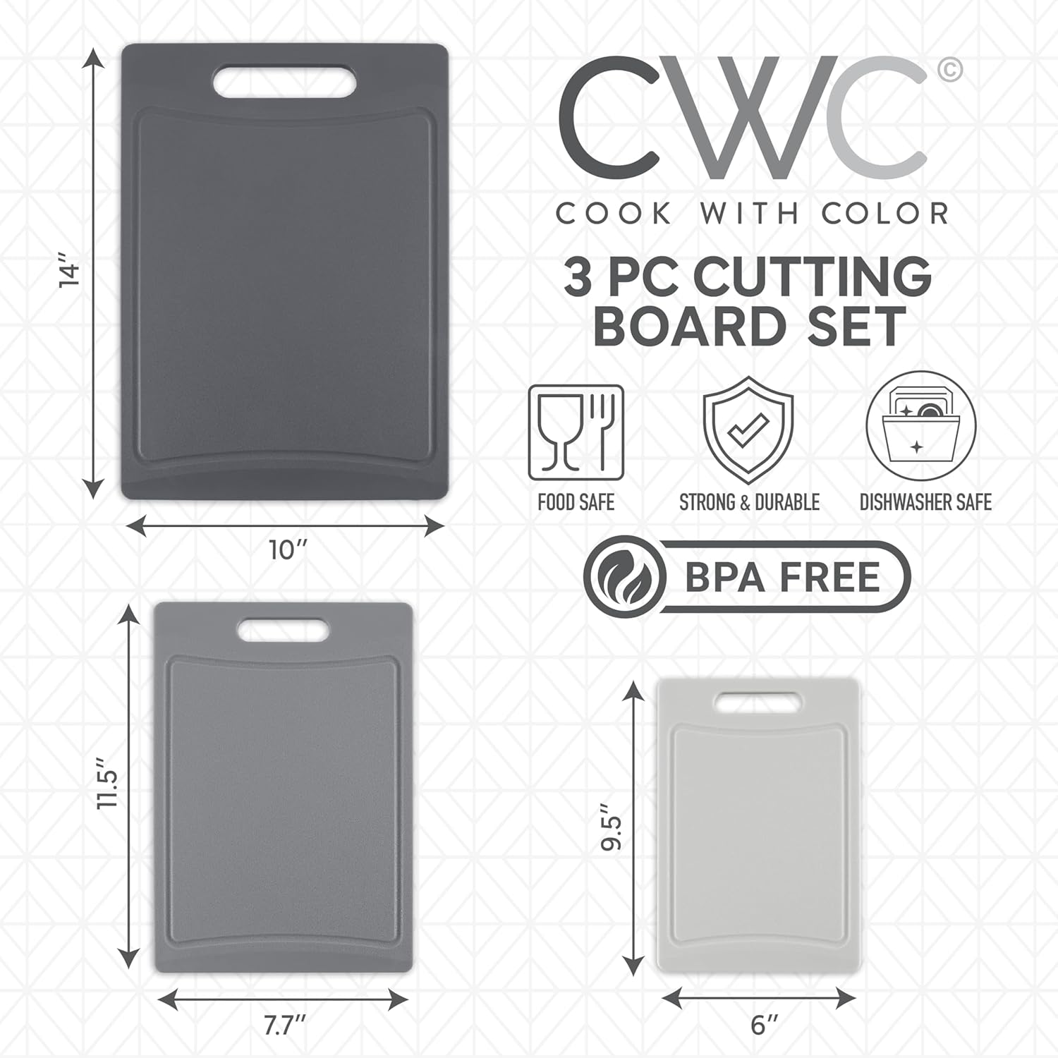 COOK WITH COLOR Non-Slip Cutting Board Set – Kitchen Essentials with Easy Grip Handle for Meat