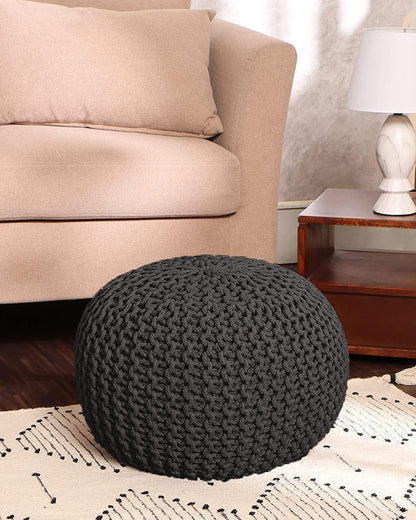 REDEARTH Round Pouf Foot Stool Ottoman - Cotton Hand Knitted Dori Pouffe - Cord Boho Home Décor