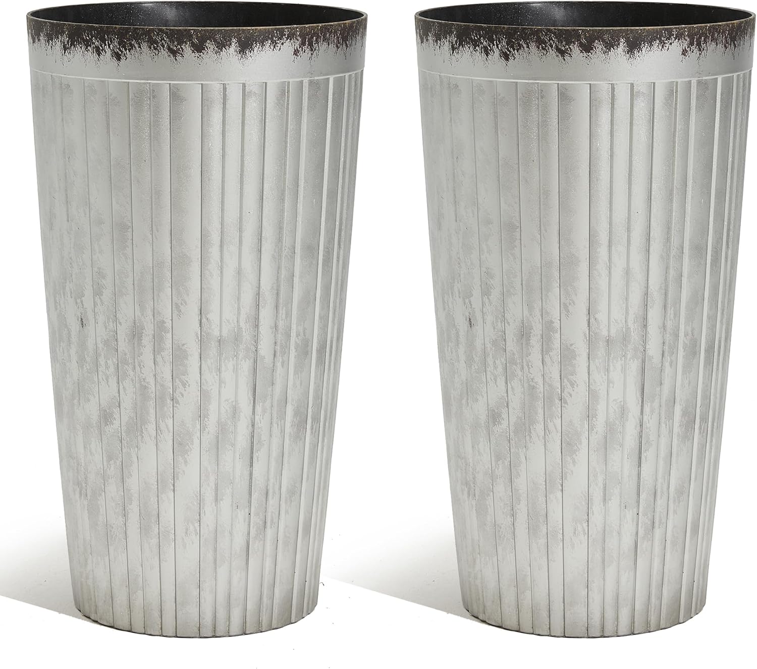 Worth Garden 22.5" H. Plastic Planters - Set of 2 Silver Color Tall Conical Plant Pots for Indoor