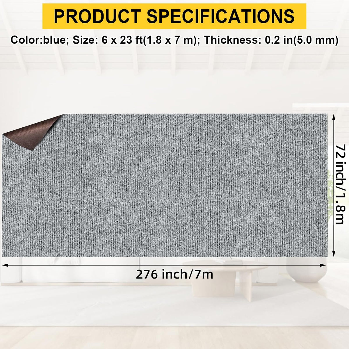 Marine Carpet,6 FT x 23 FT Smoke Gray Indoor Outdoor Carpet 0.2" Thick Boat Carpet with Water-Proof