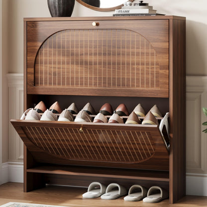 Nicetree Arch-Chic Shoe Cabinet for Entryway, Modern Mid-Century Shoe Storage Cabinet with Fluted