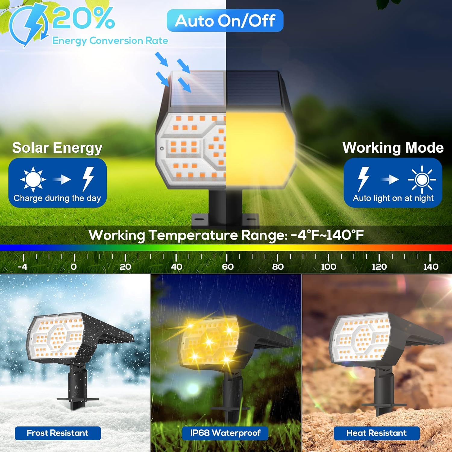 NYMPHY Solar Lights Outdoor Waterproof IP68, 56 LED 3 Lighting Modes Solar Powered Garden Yard Spot