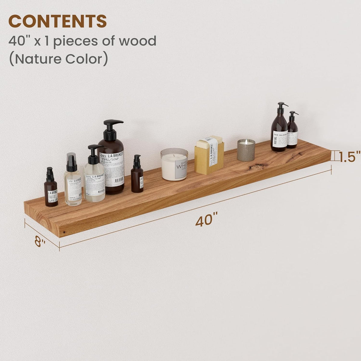 Floating Shelves for Wall Decor, 8" Deep Rustic Solid Elm Wood Floating Shelves Wall Mounted, Wall