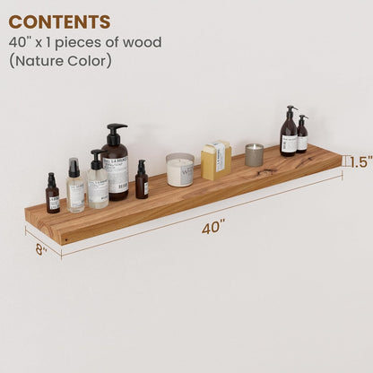 Floating Shelves for Wall Decor, 8" Deep Rustic Solid Elm Wood Floating Shelves Wall Mounted, Wall