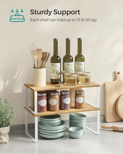 SONGMICS Cabinet Organizer Shelf, Set of 2 Kitchen Counter Shelves, Kitchen Storage, Spice Rack