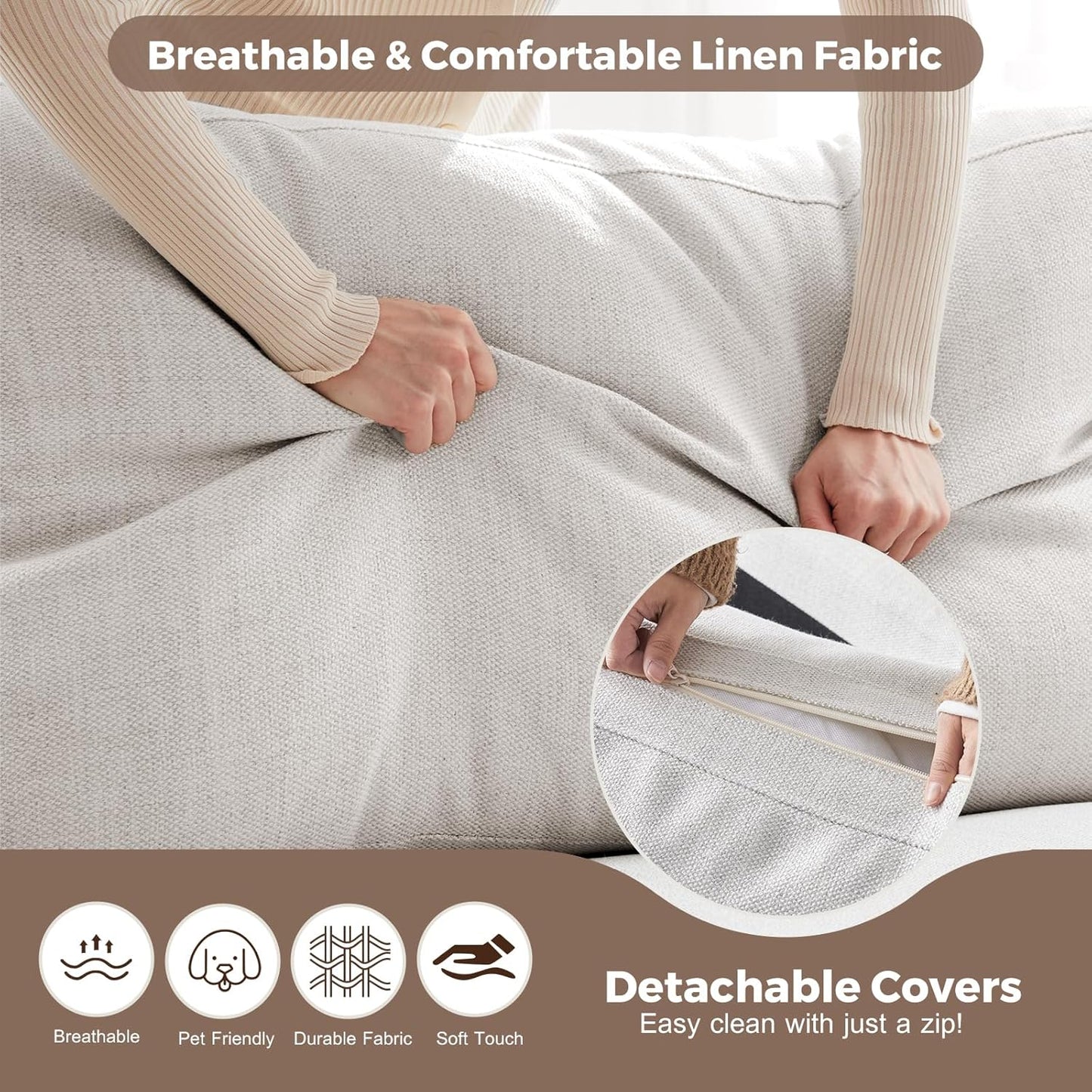 112" Modular Sectional Sofa, Large 7 Seater L Shaped Couch with Detachable Sofa Cover, Movable