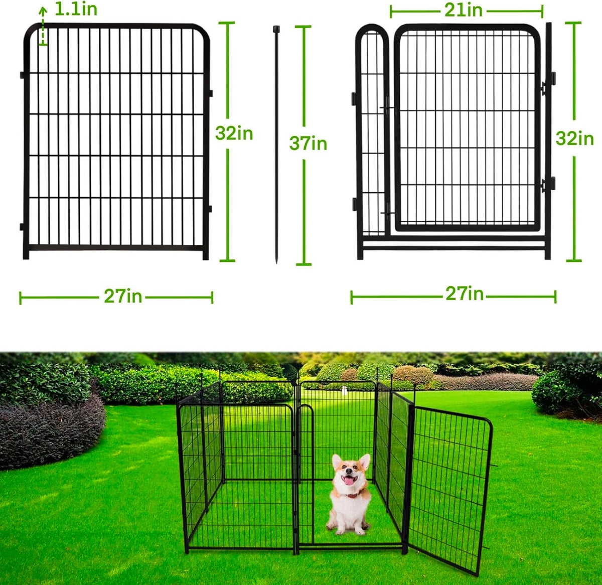 Tall Garden Fence,Wide Gate Low Threshold Fence for Garden, 32in(H) 4 Panels Total 8.9 Ft(L) Animal