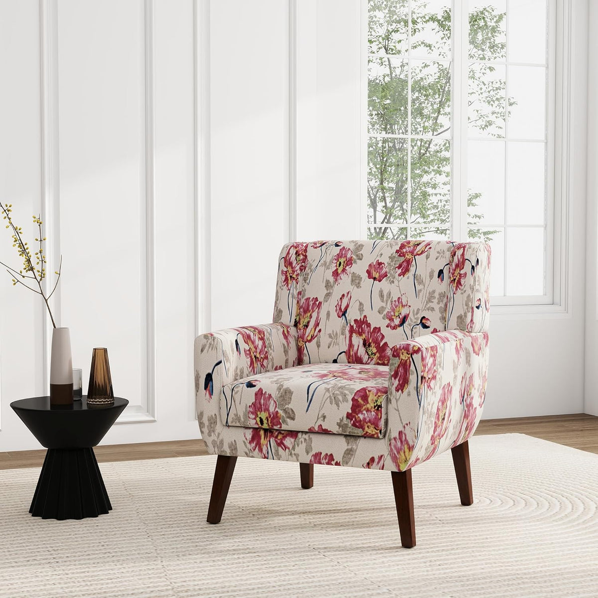 UIXE Floral Accent Chair, Modern Upholstered Armchair in Fabric for Living Room, Comfy Club Arm
