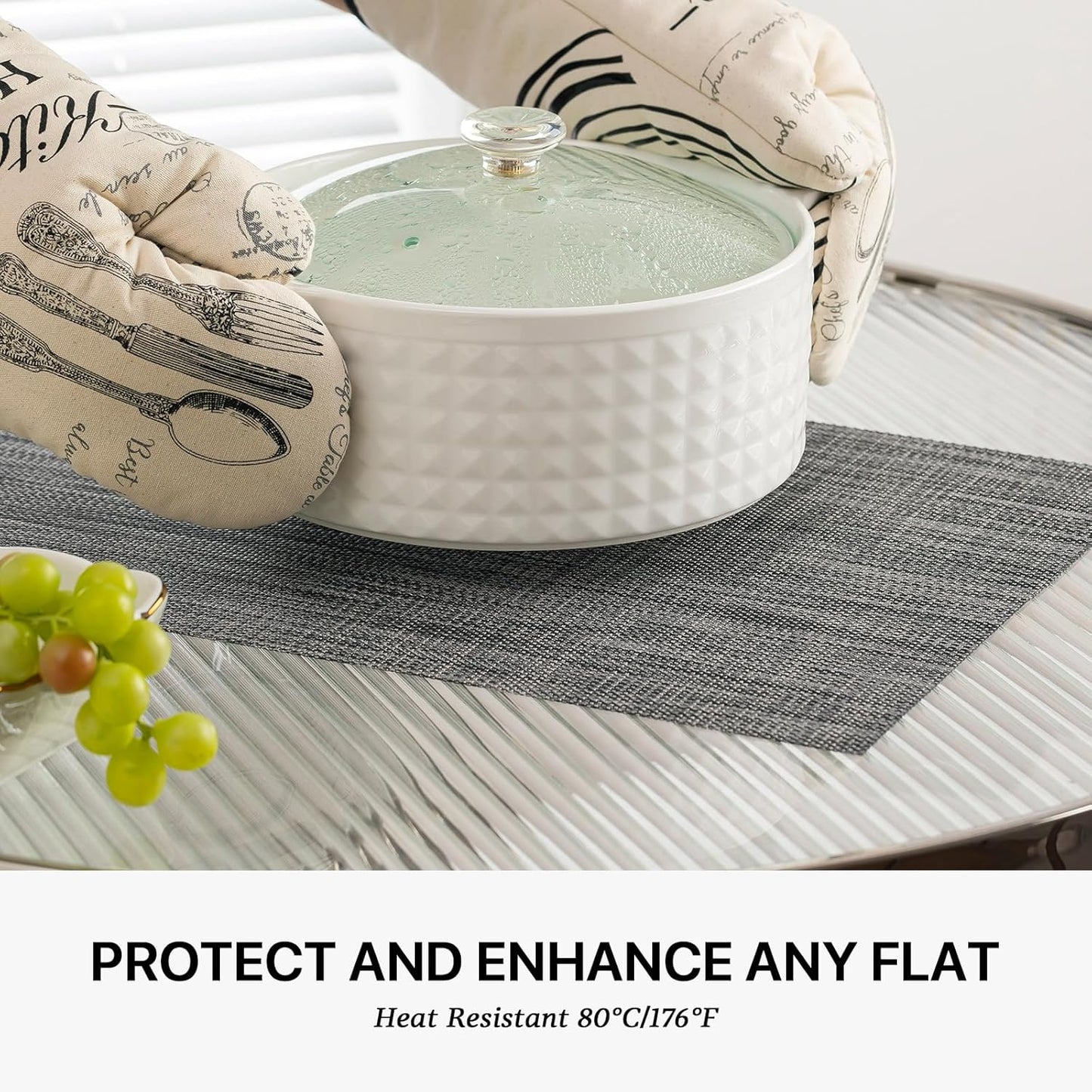 LEXMORE Placemats Set of 8 Vinyl/Plastic Woven Place Mats for Kitchen Table Indoor/Outdoor Washable
