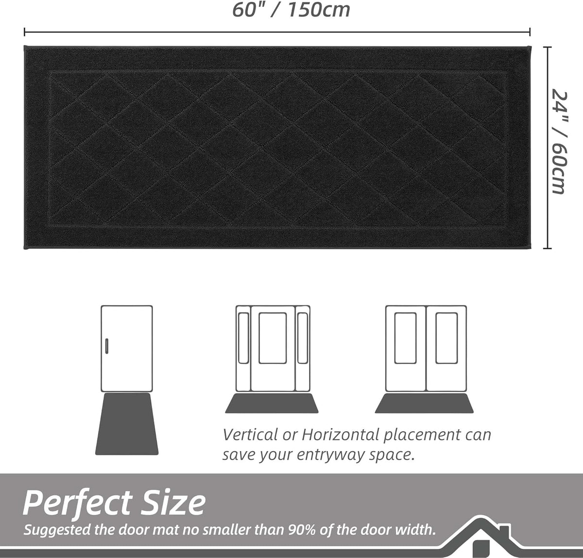 BEQHAUSE Dirt Trapper Door Mat 24" x 60", Doormat Non-Slip Entryway Rugs Washable, Dog Door Mat