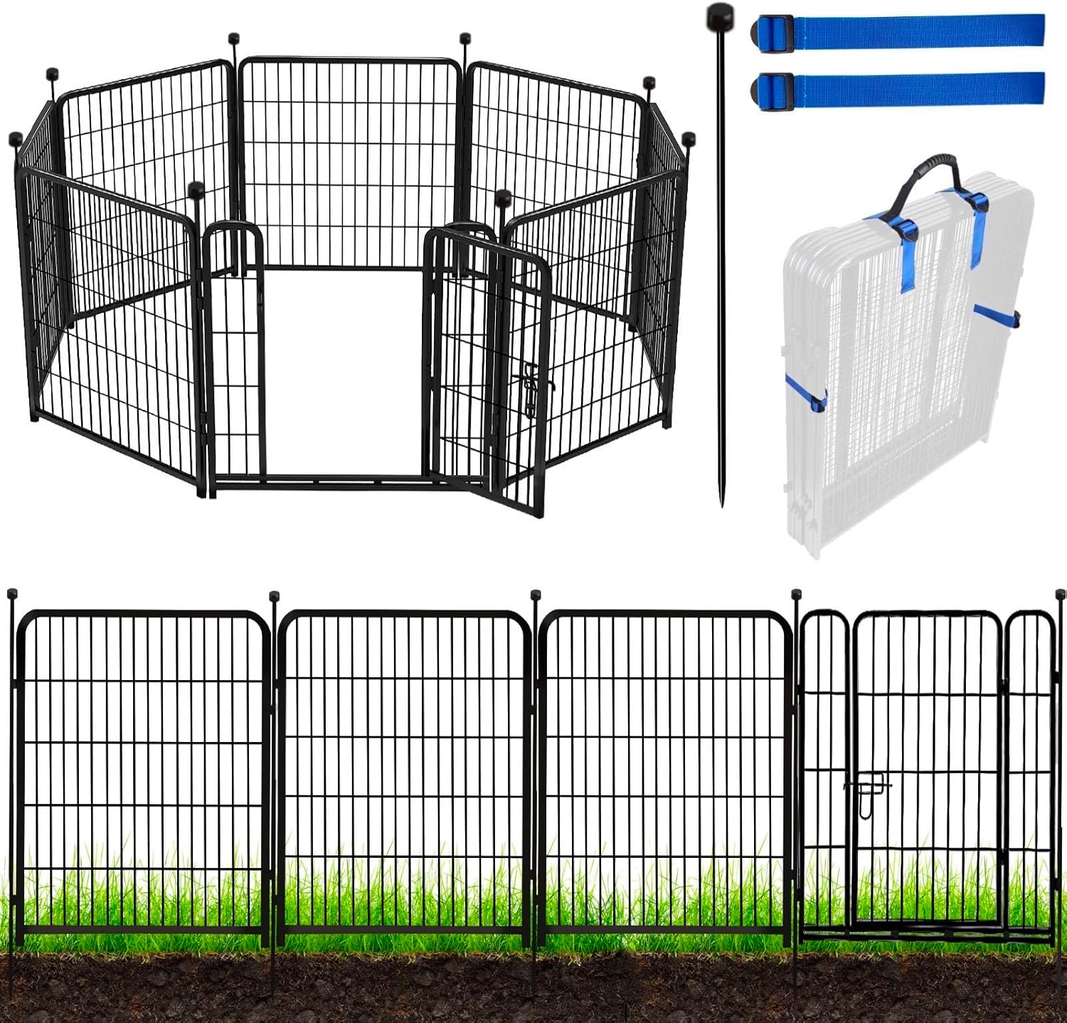 ADAVIN Tall Garden Fence, 48 in(H) 10 Panels Heavy Duty Iron Metal Animal Barrier Fence, Indoor or