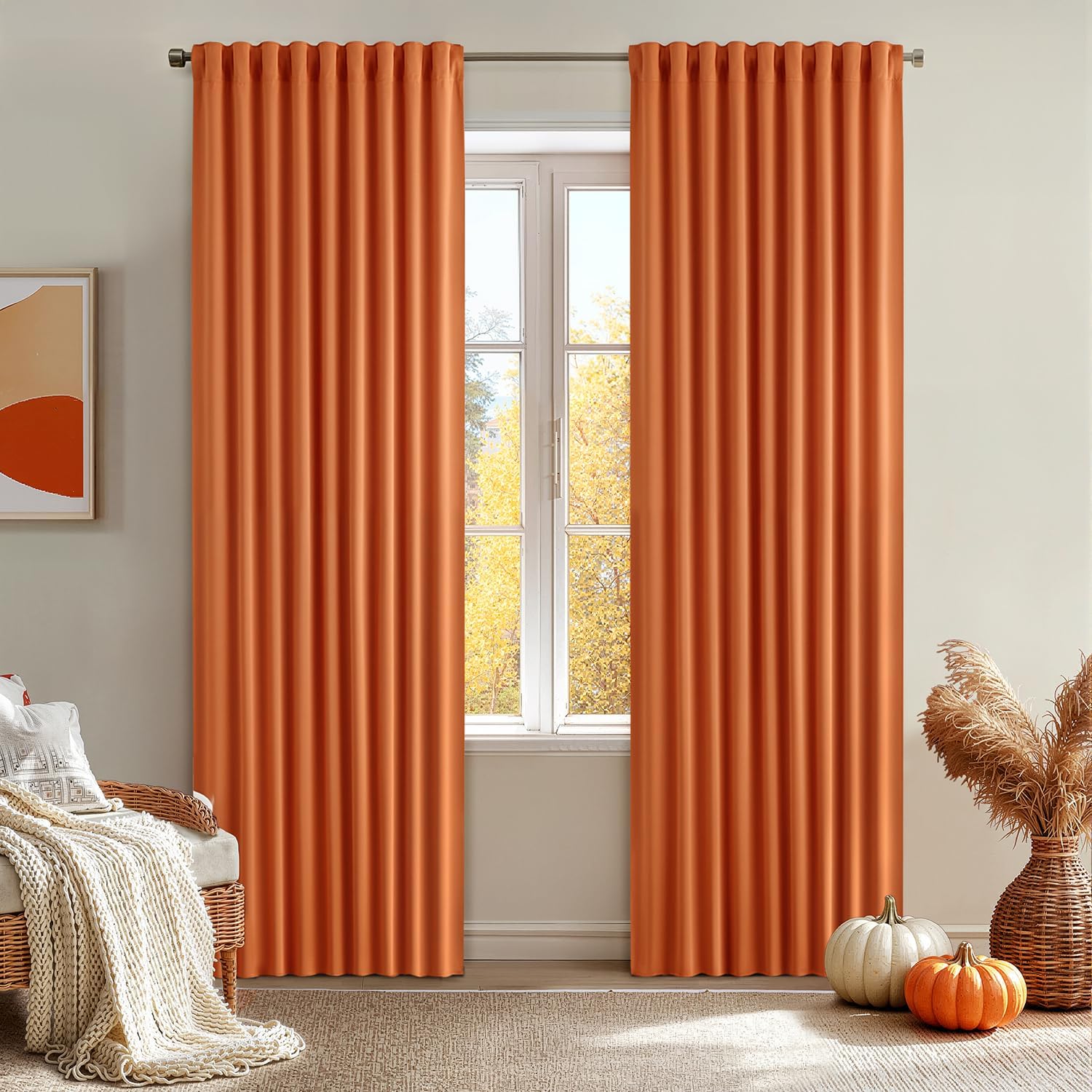 MIULEE 2 Panels Orange Back Tab Blackout Curtains 84 Inch Length for Living Room Bedroom Privacy