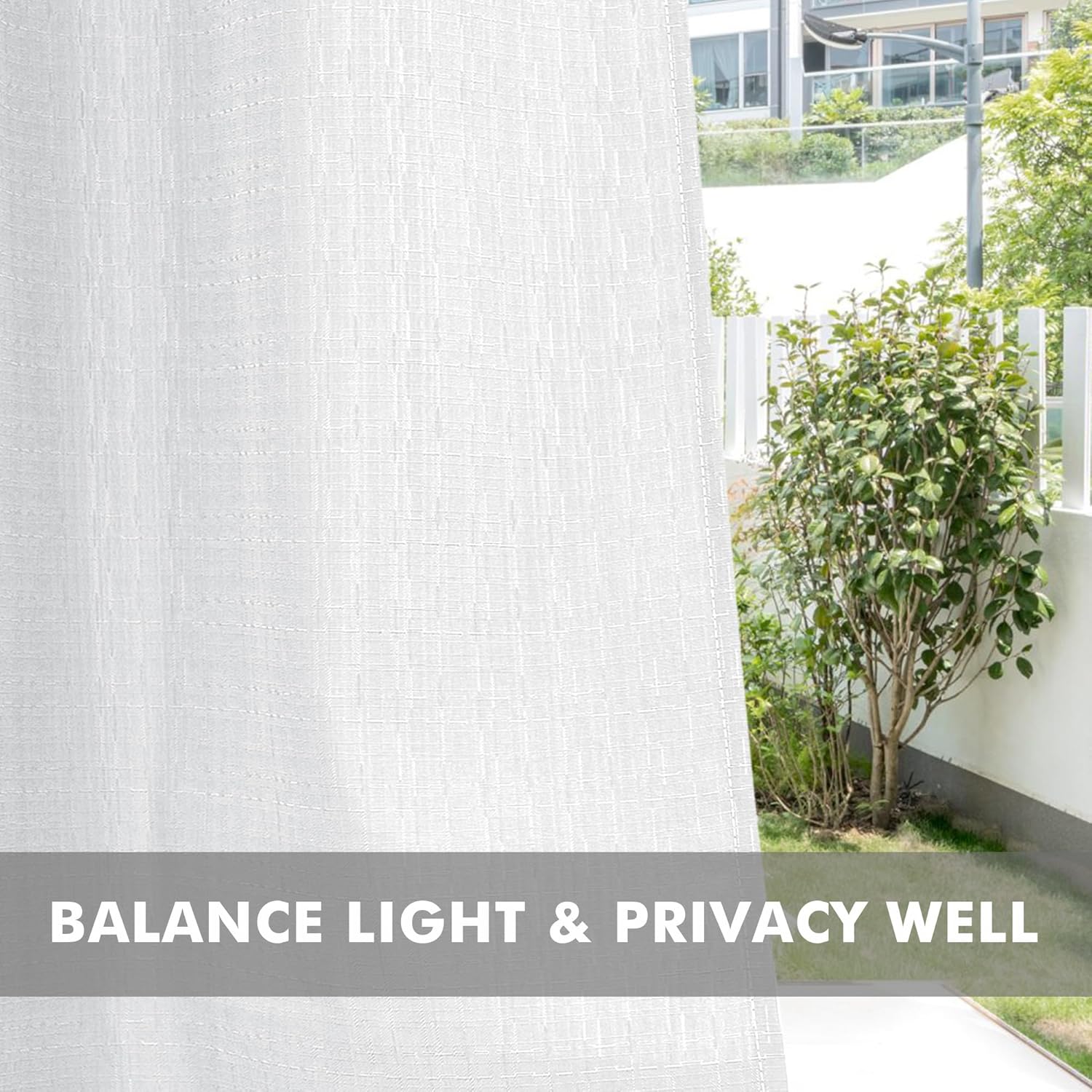 HolidayIdeas 4 Panels Linen Outdoor Curtains for Patio Waterproof White Curtain Panels 95 Inch