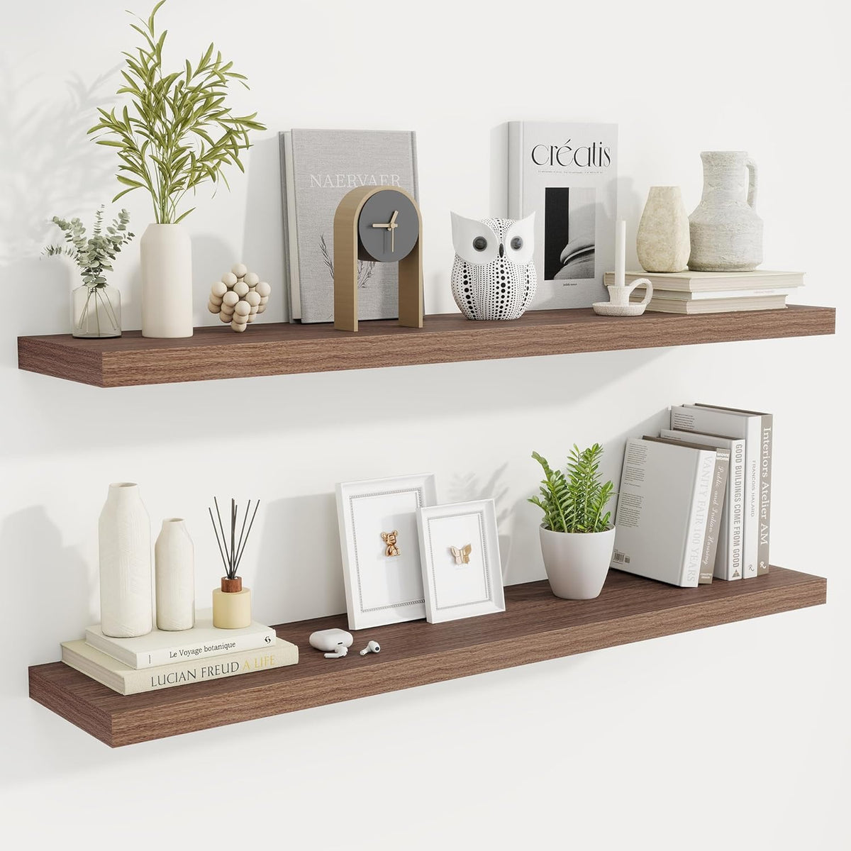 Fun Memories 48 Inch Deep Floating Shelves for Wall, 2 Pack of Long Wall Mounted Wood Shelves with