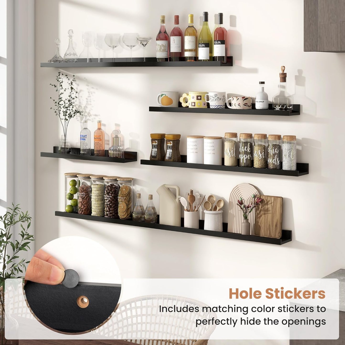 Fun Memories Picture Ledge Shelves Set of 2, 36 Inch Rustic Wall Mounted Floating Shelves with Lip