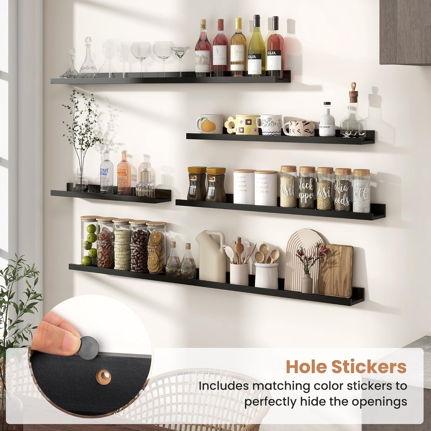 Fun Memories Picture Ledge Shelves Set of 2, 36 Inch Rustic Wall Mounted Floating Shelves with Lip