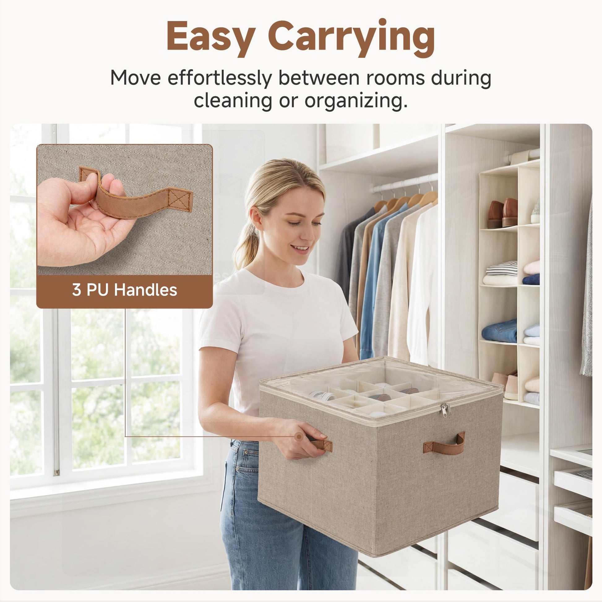 StorageWorks 16-Pair Closet Shoe Organizer with Adjustable Dividers, Taupe