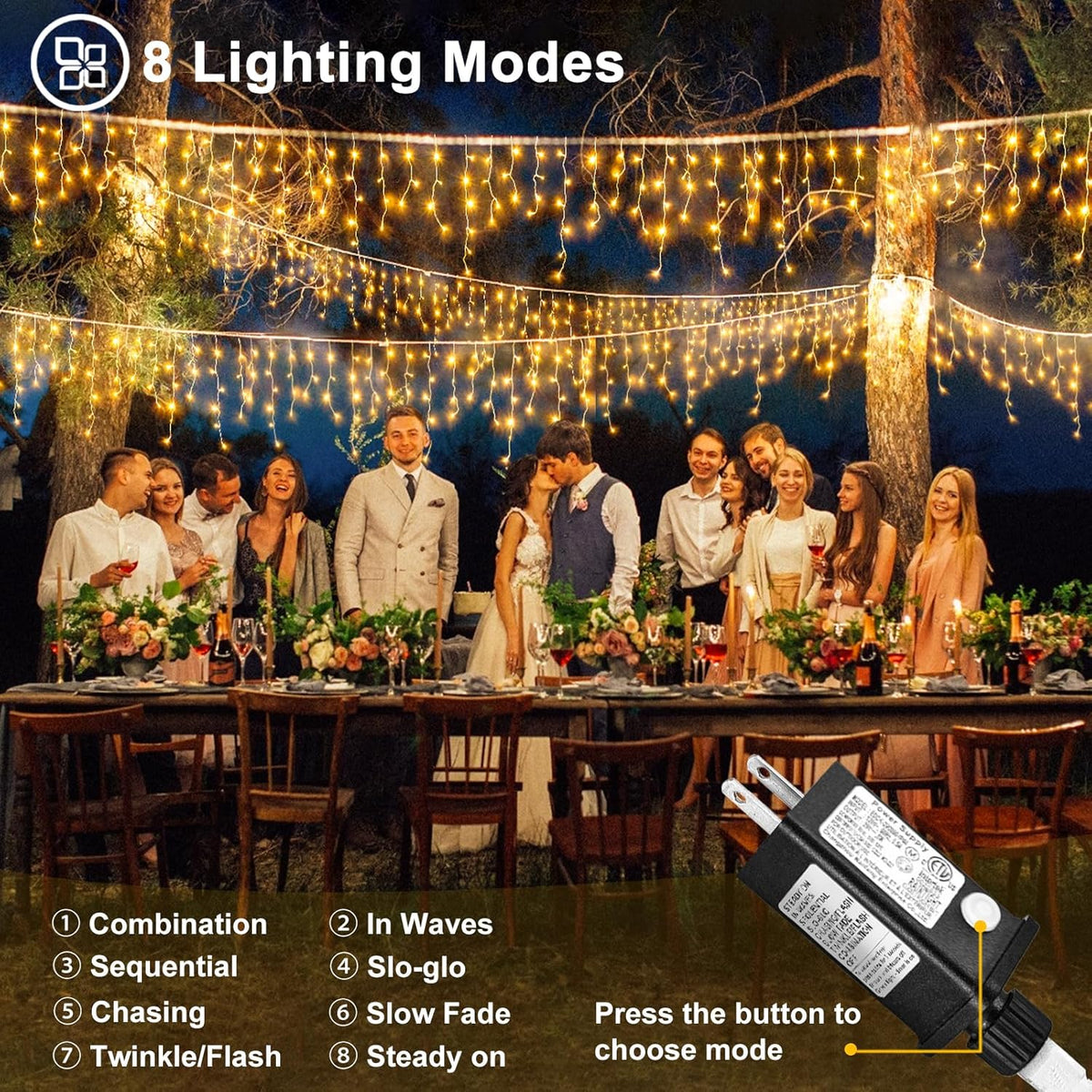 Christmas Lights Outdoor, 33ft 400 LED Warm White Icicle Lights for Outside House, Plug in