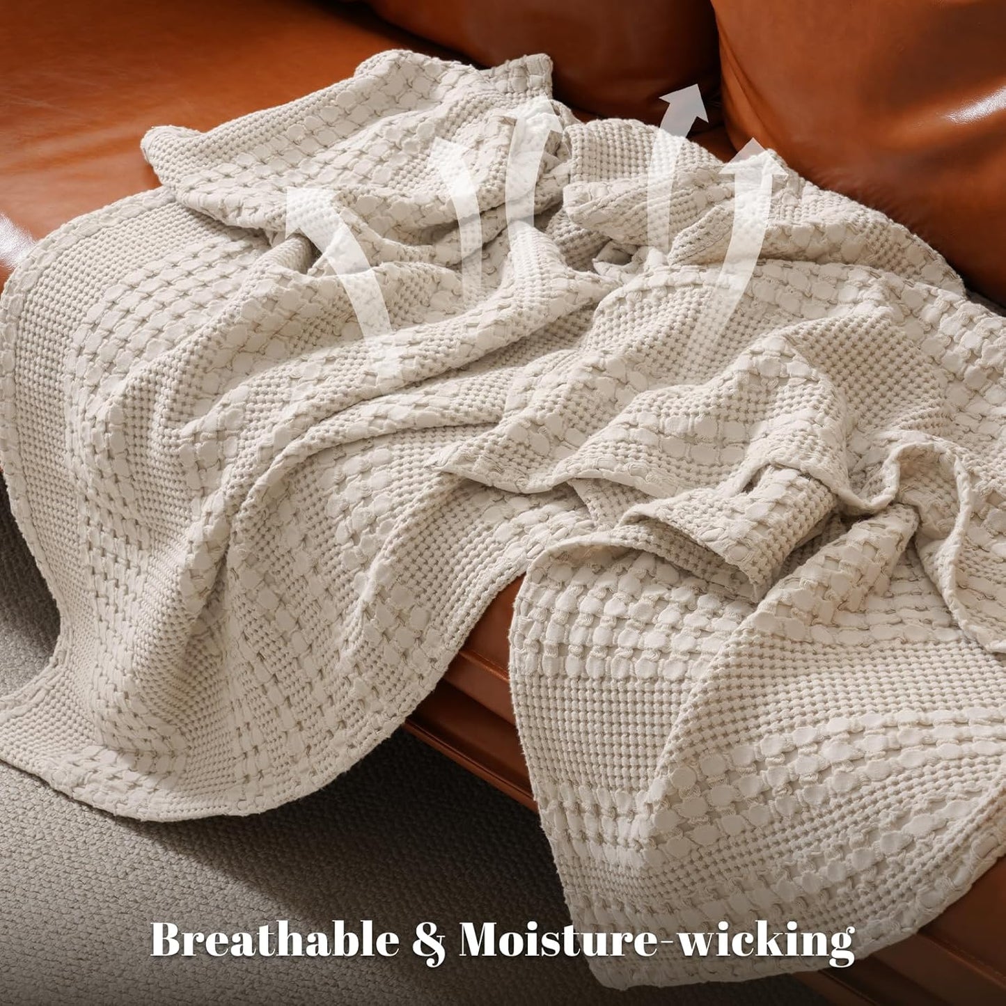 PHF 100% Cotton Waffle Weave Throw Blanket, Soft Lightweight Breathable Cozy Summer Throws for
