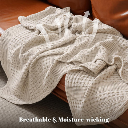 PHF 100% Cotton Waffle Weave Blanket King Size, Soft Lightweight Breathable Cozy Summer Blankets