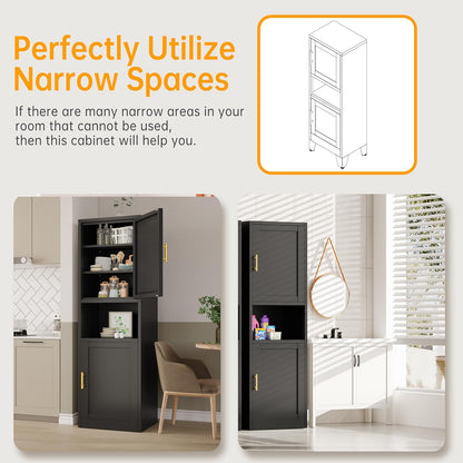 Tall Narrow Storage Cabinet 66.93" H Tall Bathroom Cabinet Metal Pantry Cabinets, 4 Adjustable
