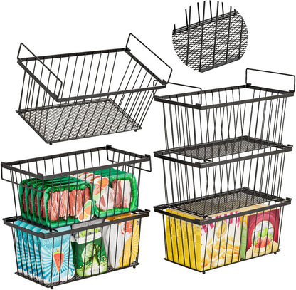 6 Pack Stackable Deep Freezer Organizer Bins ，Upgraded Bottom Leak-Proof net，Encryption and
