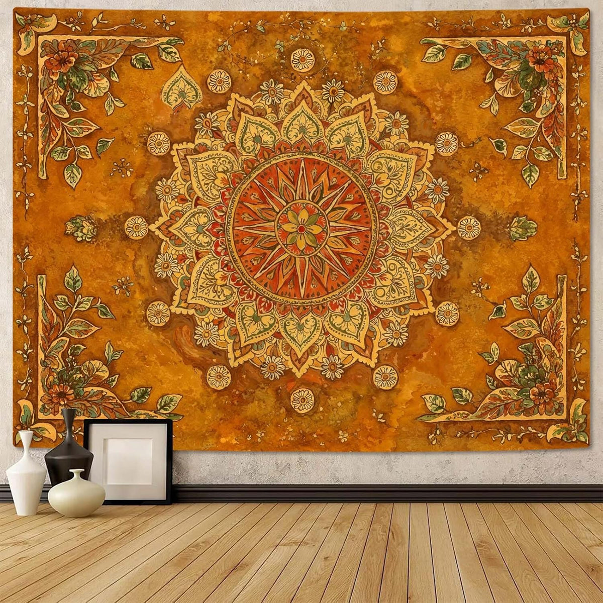 Lunerfex Floral Mandala Tapestry Boho Tapestry for Bedroom Brown Tapestries Wall Hanging Living