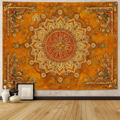 Lunerfex Floral Mandala Tapestry Boho Tapestry for Bedroom Brown Tapestries Wall Hanging Living