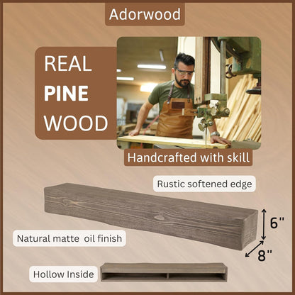 Handmade Fireplace Mantel Shelf 48", Extra Wide Rustic Wood Mantles for Over Fireplace, Wall