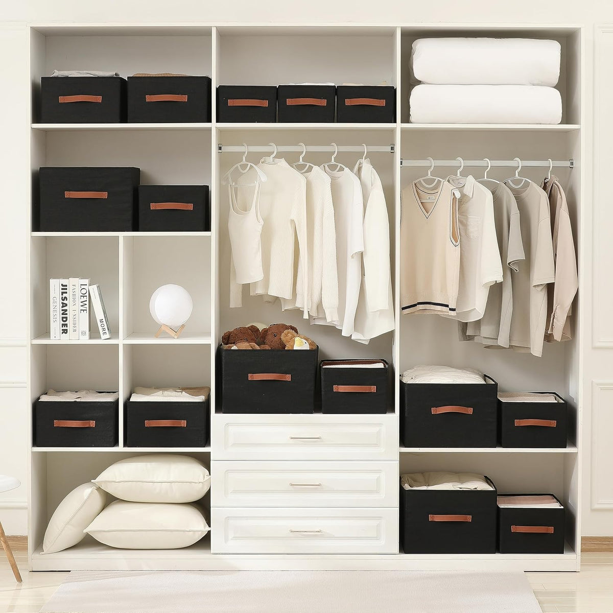 linen closet organizers and storage, 3 Pack Large Storage Baskets, Washable, Clothing Storage Bins
