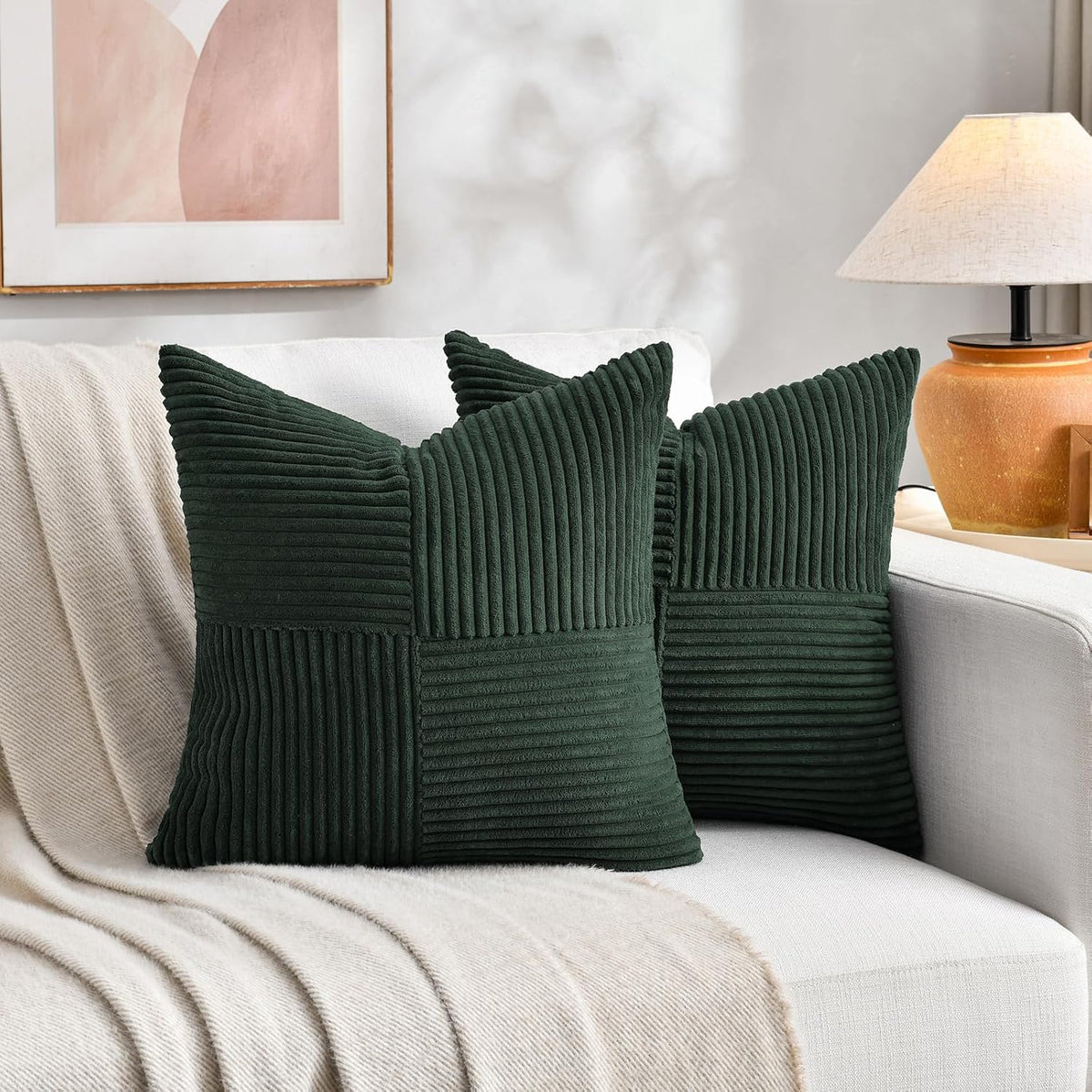 Fancy Homi Set of 2 Dark Green Samll Decorative Throw Pillow Covers 14x14 Inch for Living Room