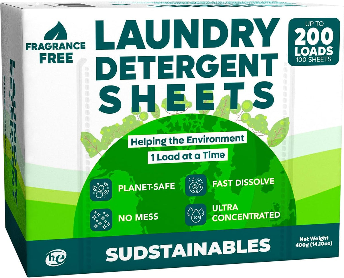 Sudstainables Eco Friendly Laundry Detergent Sheets - (200 Count), Unscented, Zero Waste, Plastic