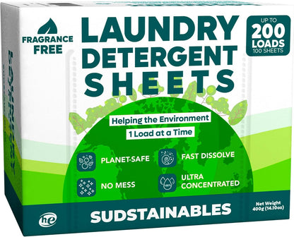 Sudstainables Eco Friendly Laundry Detergent Sheets - (200 Count), Unscented, Zero Waste, Plastic