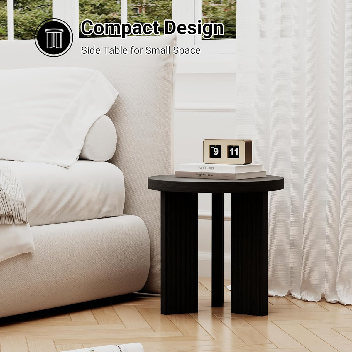 Small Round Side Table, 17.52" Coffee Table with Smooth Thick Mesa, Circle End Table with X Shaped