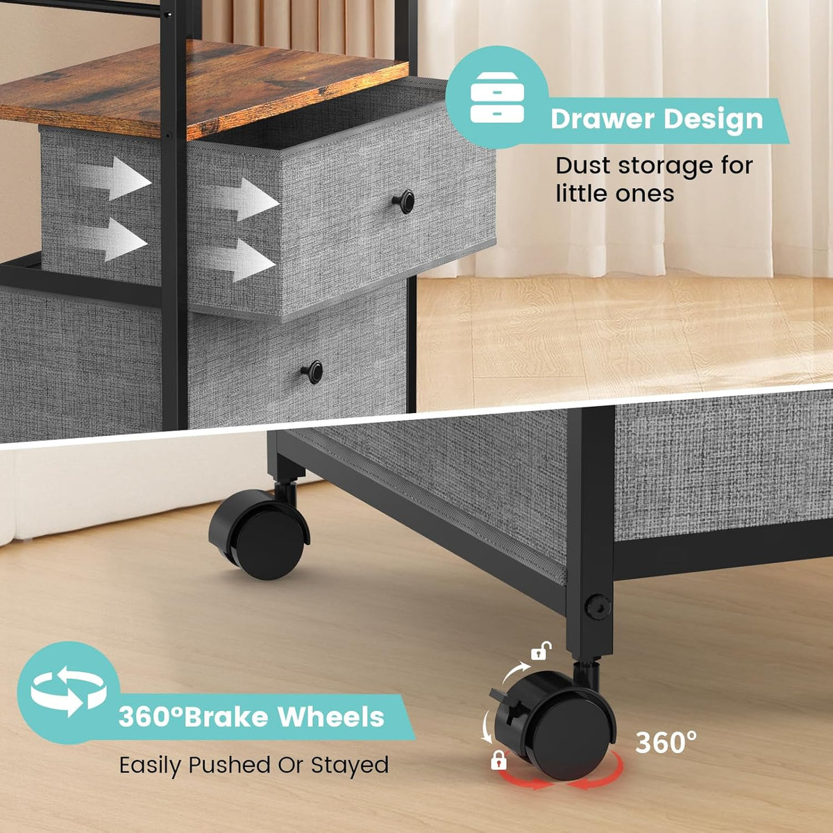 2IN1 Baby Diaper Caddy Organizer & 4-Tier Rolling Cart, Bedside Cart for Baby Essentials Nursery