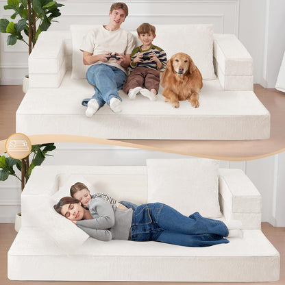 Folding Bean Bag Chair for Adults,3-in-1 Bean Bag Couch Faux Fur Floor Sofa Large Beanbag