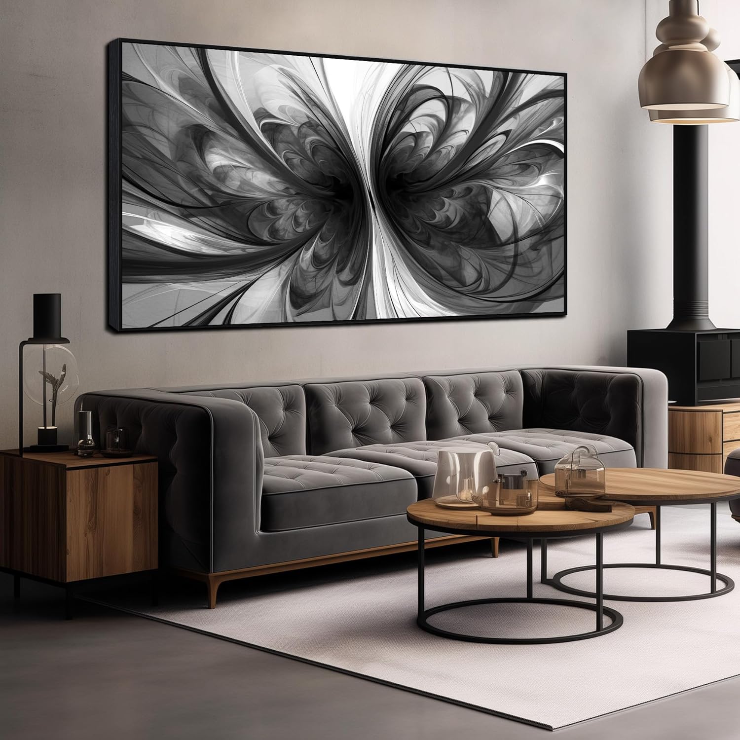 Large Abstract Canvas Wall Art for Living Room Black and White Wall Decor for Office Black Framed