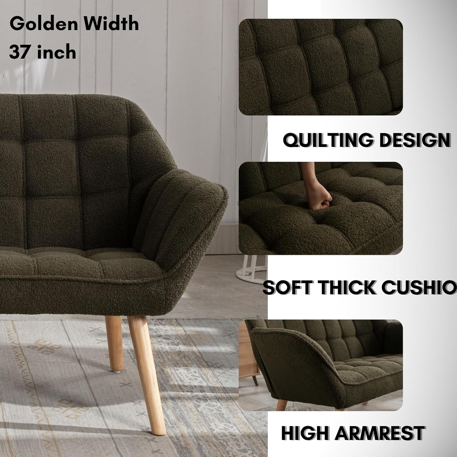 48”Small Loveseat Sofa, Modern Sherpa Upholstered Mini Couch 2-Seater Fluffy Love Seat with
