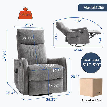 Manual Swivel Rocker Recliner Chair for Adults, Overstuffed Reclining Glider Chair for Nursing with